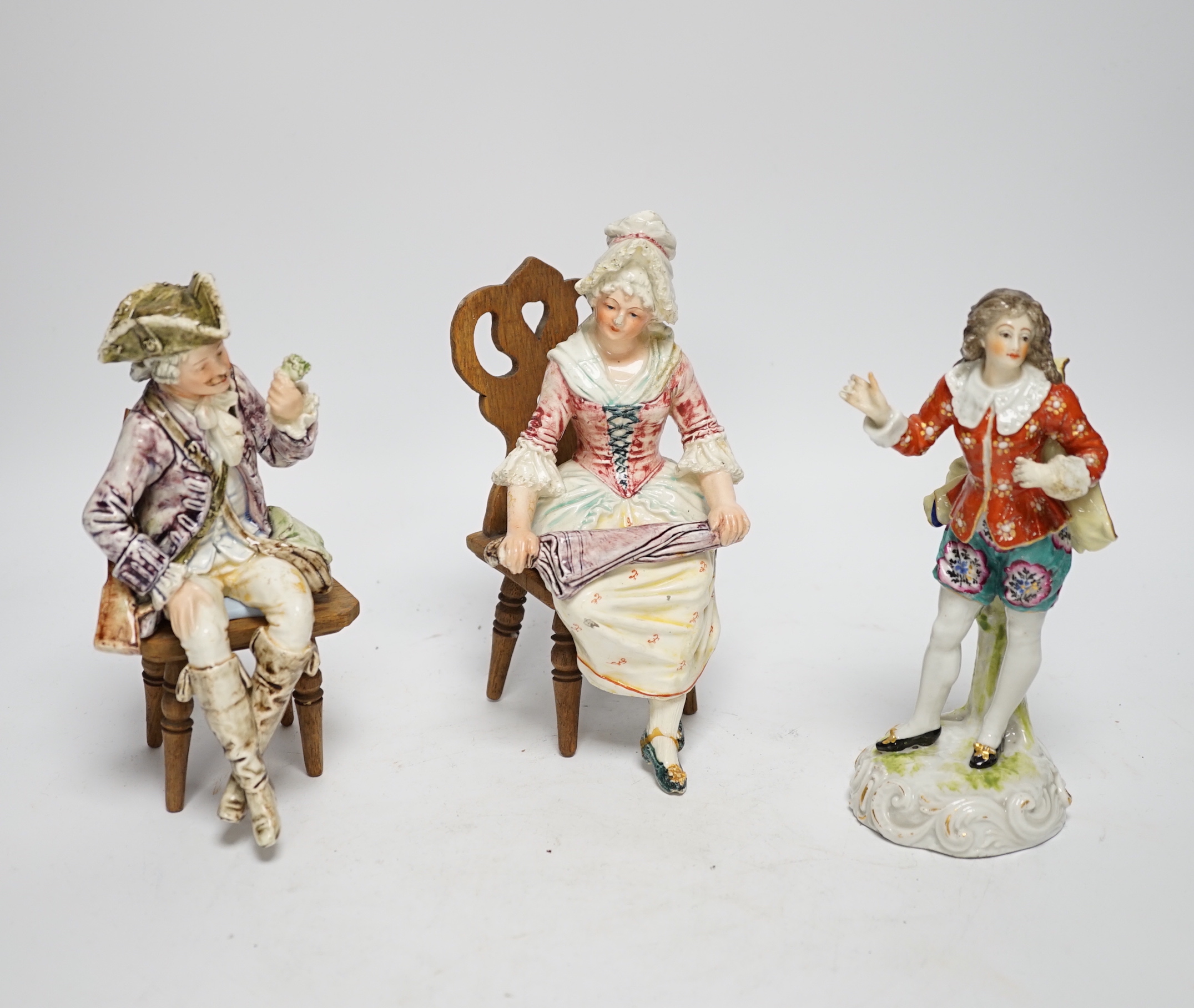 Ten assorted Continental figures including Meissen, French, etc., tallest 20cm high (10)